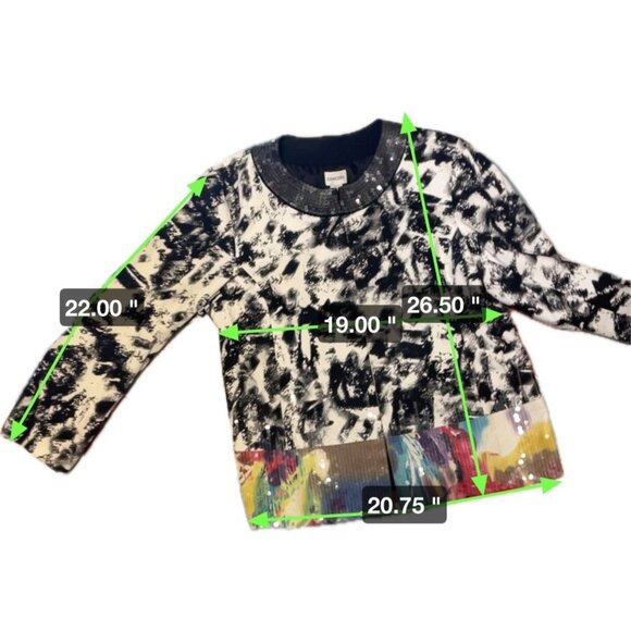 Chico's Geisha Girl Black White Sequined Neckline Colorful Sequin Hem Jacket - Picture 10 of 11